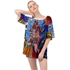 Beauty Stained Glass Castle Building Oversized Chiffon Top by Cowasu