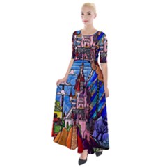 Beauty Stained Glass Castle Building Half Sleeves Maxi Dress by Cowasu