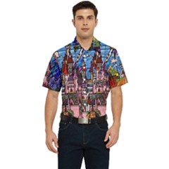 Beauty Stained Glass Castle Building Men s Short Sleeve Pocket Shirt  by Cowasu