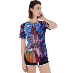 Beauty Stained Glass Castle Building Perpetual Short Sleeve T-shirt by Cowasu