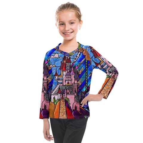 Beauty Stained Glass Castle Building Kids  Long Mesh Tee by Cowasu