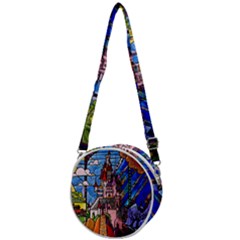 Beauty Stained Glass Castle Building Crossbody Circle Bag by Cowasu