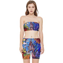 Beauty Stained Glass Castle Building Stretch Shorts And Tube Top Set by Cowasu