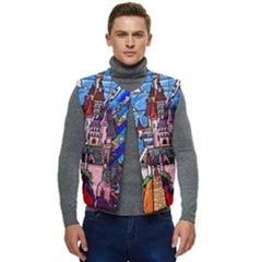 Beauty Stained Glass Castle Building Men s Short Button Up Puffer Vest	 by Cowasu