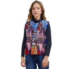 Beauty Stained Glass Castle Building Kid s Short Button Up Puffer Vest	 by Cowasu