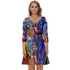 Beauty Stained Glass Castle Building Shoulder Cut Out Zip Up Dress by Cowasu