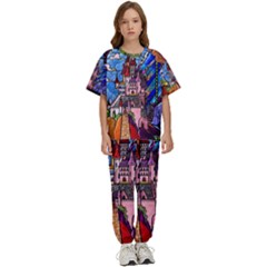 Beauty Stained Glass Castle Building Kids  Tee And Pants Sports Set by Cowasu