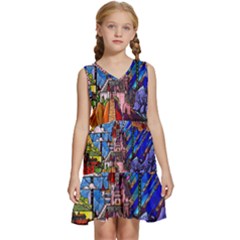 Beauty Stained Glass Castle Building Kids  Sleeveless Tiered Mini Dress by Cowasu