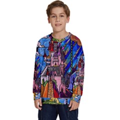 Beauty Stained Glass Castle Building Kids  Long Sleeve Jersey by Cowasu