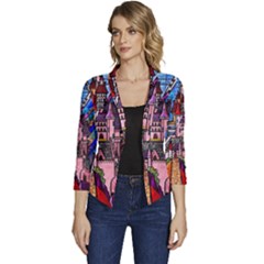 Beauty Stained Glass Castle Building Women s Casual 3/4 Sleeve Spring Jacket by Cowasu