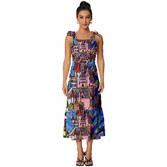 Beauty Stained Glass Castle Building Tie-strap Tiered Midi Chiffon Dress by Cowasu