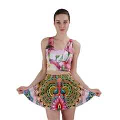 Pink Peacock Bird Pattern Texture Mini Skirt by Cowasu