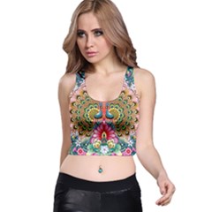 Pink Peacock Bird Pattern Texture Racer Back Crop Top by Cowasu