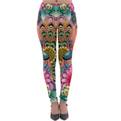 Pink Peacock Bird Pattern Texture Lightweight Velour Leggings by Cowasu