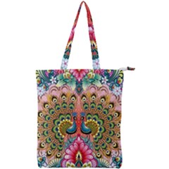 Pink Peacock Bird Pattern Texture Double Zip Up Tote Bag