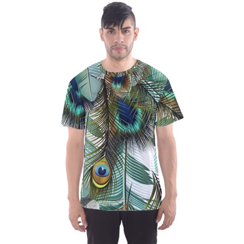 Peacock Feathers Feather Blue Green Men s Sport Mesh Tee by Cowasu