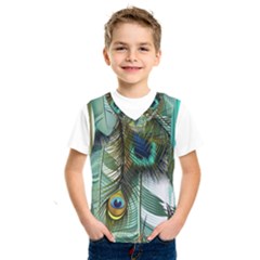 Peacock Feathers Feather Blue Green Kids  Basketball Tank Top by Cowasu