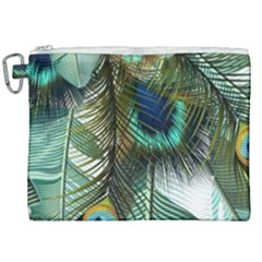 Peacock Feathers Feather Blue Green Canvas Cosmetic Bag (xxl)