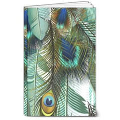 Peacock Feathers Feather Blue Green 8  X 10  Softcover Notebook
