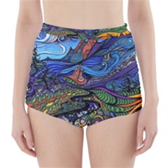 Psychedelic Landscape High-waisted Bikini Bottoms by Cowasu