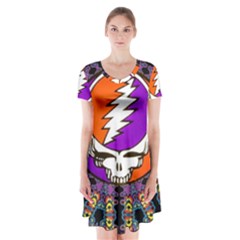 Gratefuldead Grateful Dead Pattern Short Sleeve V-neck Flare Dress by Cowasu