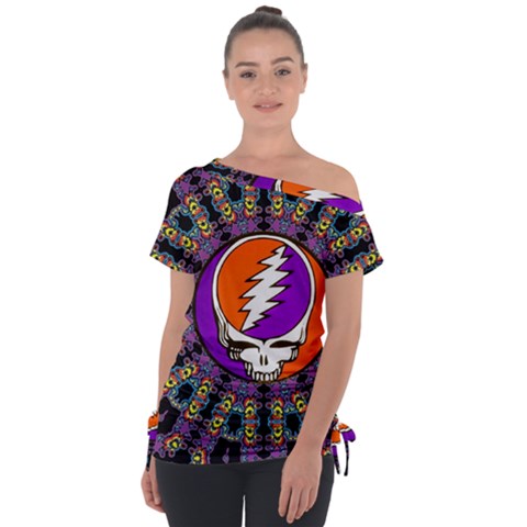 Gratefuldead Grateful Dead Pattern Off Shoulder Tie-up Tee by Cowasu