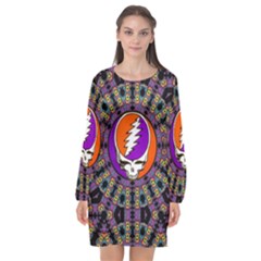 Gratefuldead Grateful Dead Pattern Long Sleeve Chiffon Shift Dress  by Cowasu