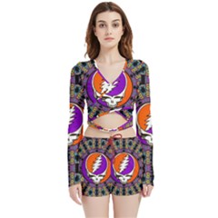 Gratefuldead Grateful Dead Pattern Velvet Wrap Crop Top And Shorts Set by Cowasu