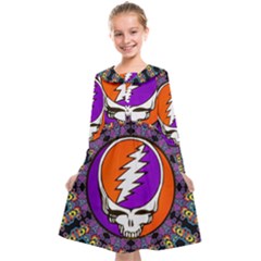 Gratefuldead Grateful Dead Pattern Kids  Midi Sailor Dress by Cowasu