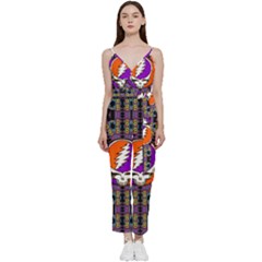 Gratefuldead Grateful Dead Pattern V-neck Spaghetti Strap Tie Front Jumpsuit by Cowasu