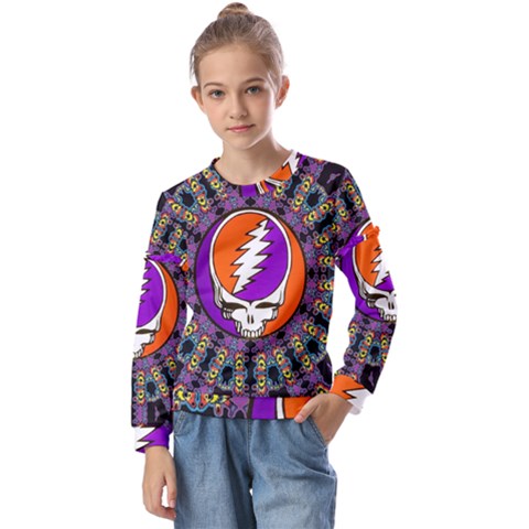 Gratefuldead Grateful Dead Pattern Kids  Long Sleeve Tee With Frill  by Cowasu