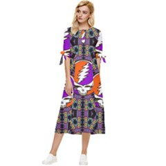 Gratefuldead Grateful Dead Pattern Bow Sleeve Chiffon Midi Dress by Cowasu