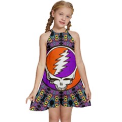 Gratefuldead Grateful Dead Pattern Kids  Halter Collar Waist Tie Chiffon Dress by Cowasu