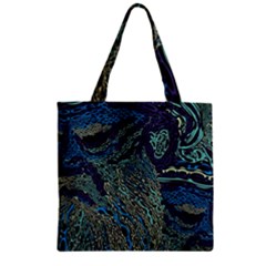 Dark Psychedelic Zipper Grocery Tote Bag by Cowasu