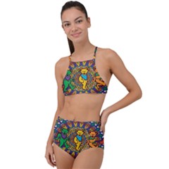 Grateful Dead Pattern High Waist Tankini Set