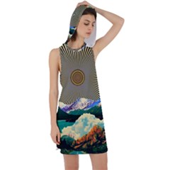 Surreal Art Psychadelic Mountain Racer Back Hoodie Dress by Cowasu