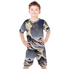 The Great Wave Off Kanagawa Japan Japanese Waves Kids  Tee And Shorts Set by Cowasu