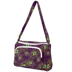 Peacock Feathers Pattern Front Pocket Crossbody Bag