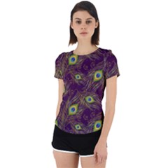 Peacock Feathers Pattern Back Cut Out Sport Tee by Cowasu