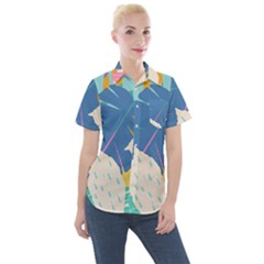 Exotic Leaves Flower Plant And Branches Art Print Botanical Pattern Women s Short Sleeve Pocket Shirt