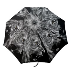 Angry Lion Black And White Folding Umbrellas by Cowasu