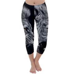 Angry Lion Black And White Capri Winter Leggings  by Cowasu