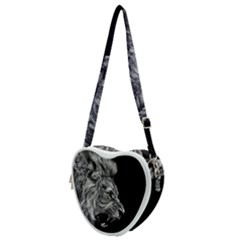 Angry Lion Black And White Heart Shoulder Bag by Cowasu