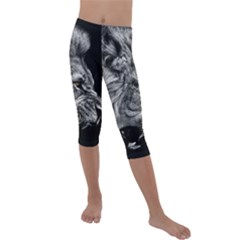 Angry Lion Black And White Kids  Lightweight Velour Capri Leggings 