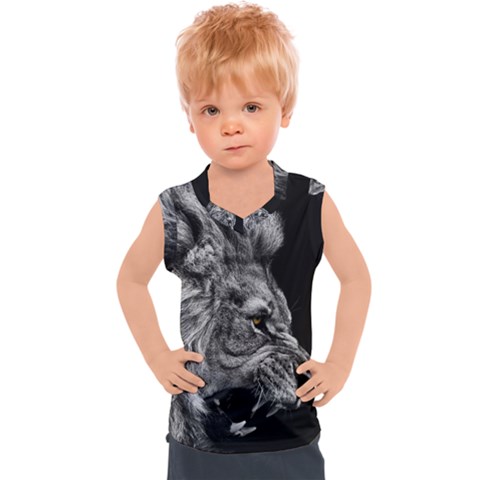 Angry Lion Black And White Kids  Sport Tank Top by Cowasu