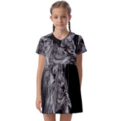 Angry Lion Black And White Kids  Asymmetric Collar Dress