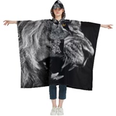 Angry Lion Black And White Women s Hooded Rain Ponchos