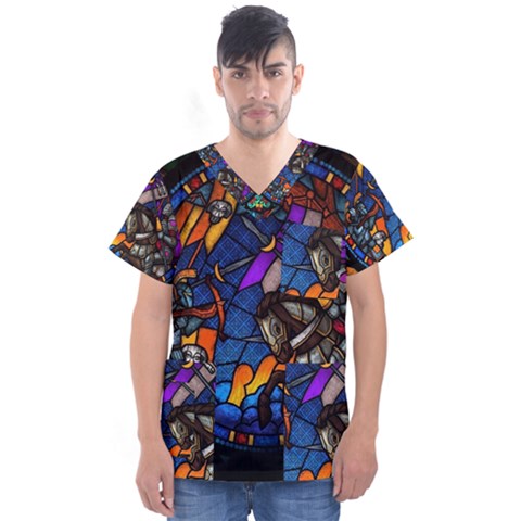 The Game Monster Stained Glass Men s V-neck Scrub Top by Cowasu