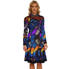 The Game Monster Stained Glass Long Sleeve Shirt Collar A-line Dress