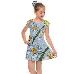 Narcissus Floral Botanical Flowers Kids  Cap Sleeve Dress